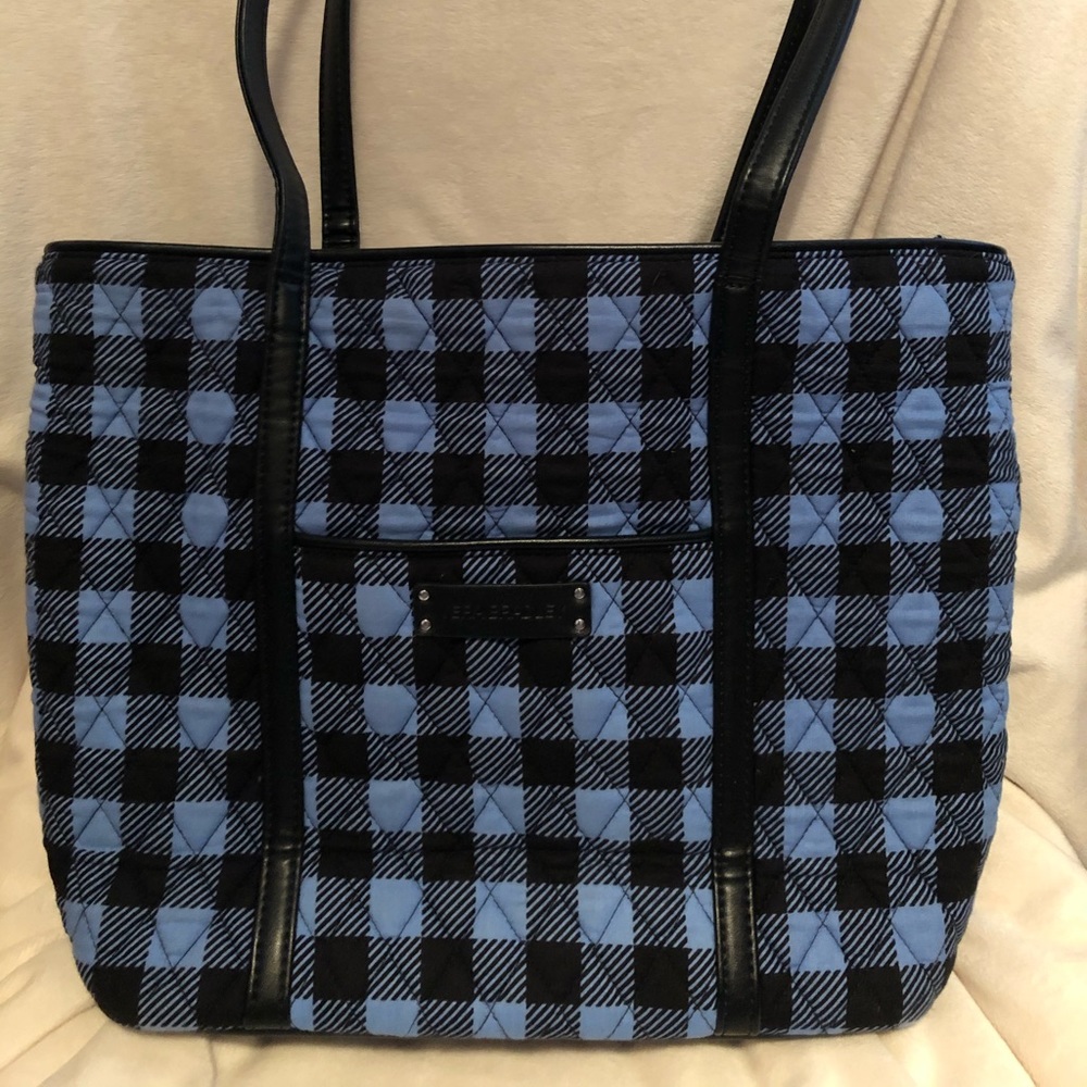 Vera Bradley Blue Alpine Check Trimmed Tote